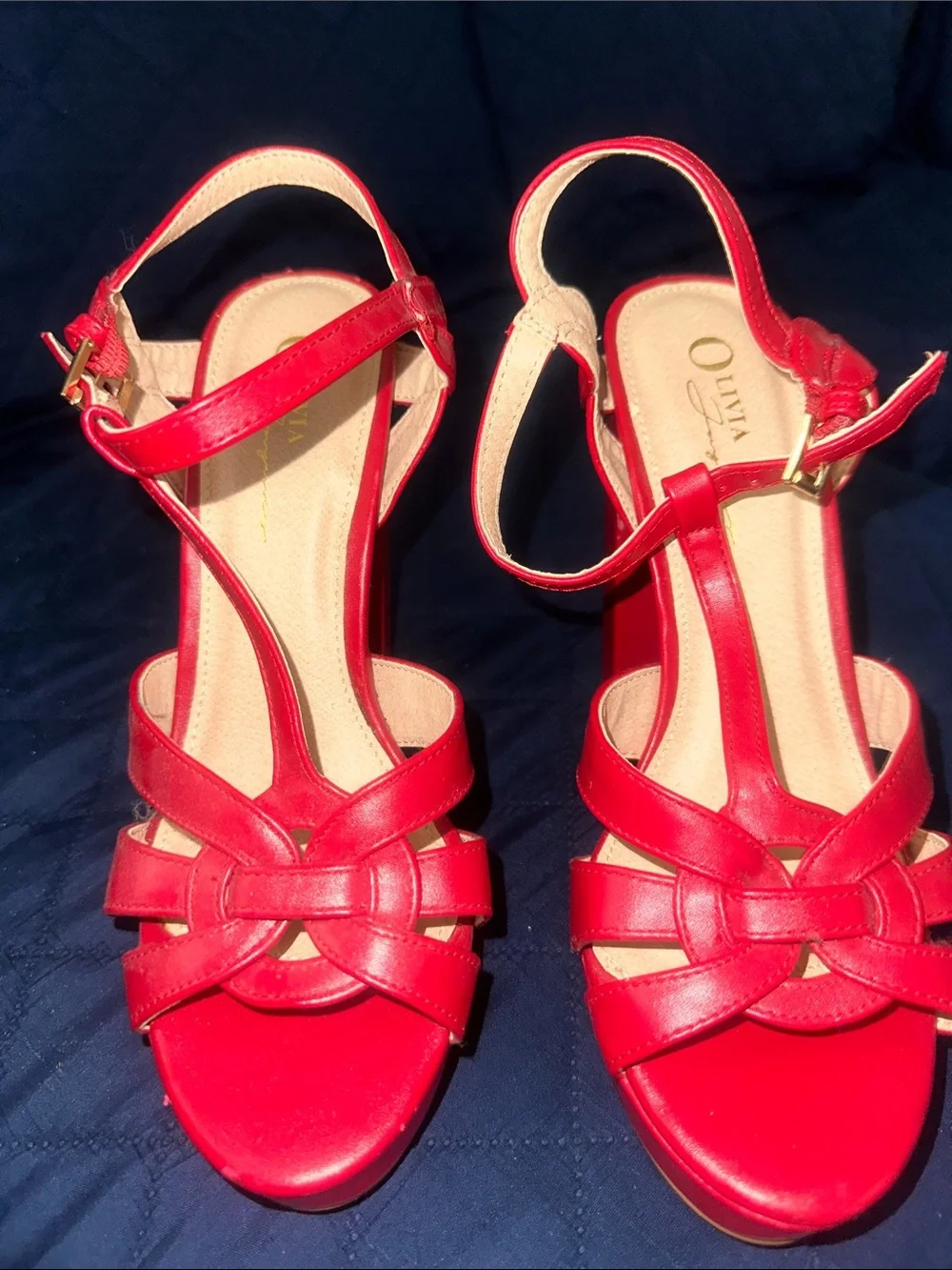 Red Platform Knot Strap Heels - OLIVIA